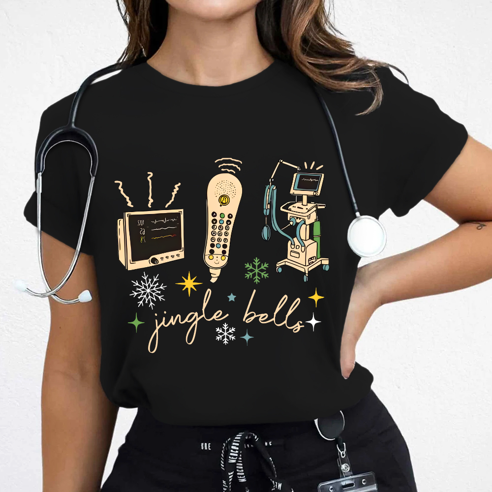 Jingle Bells ICU Nurse Xmas Cotton Nurse T-shirt