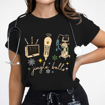 Jingle Bells ICU Nurse Xmas Cotton Nurse T-shirt