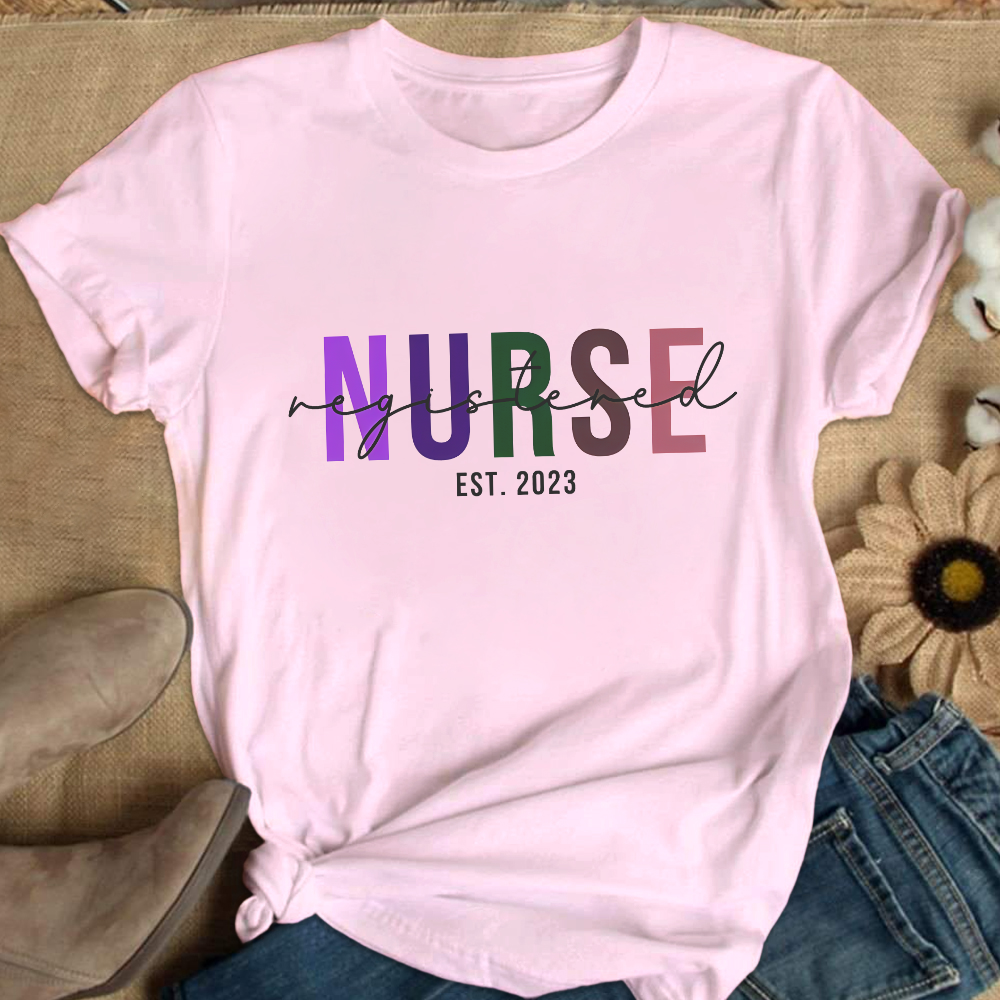 Custom Registered Nurse Embroidery Cotton Nurse T-shirt