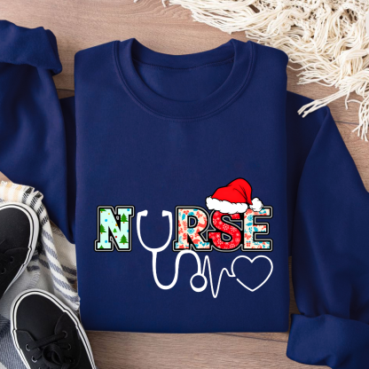 Santa's Favorite Nurse Shirt Christmas Funny Gift Cotton Pullover Sweatshirt