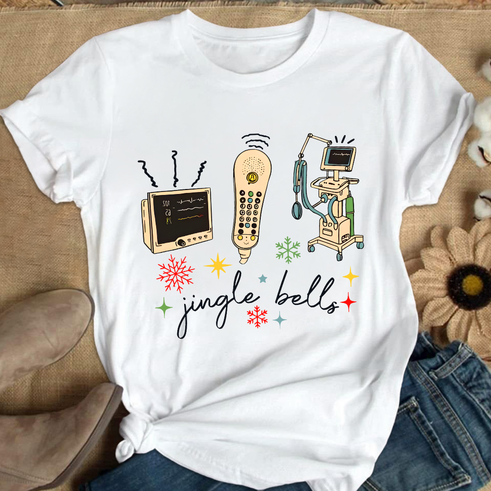 Jingle Bells ICU Nurse Xmas Cotton Nurse T-shirt