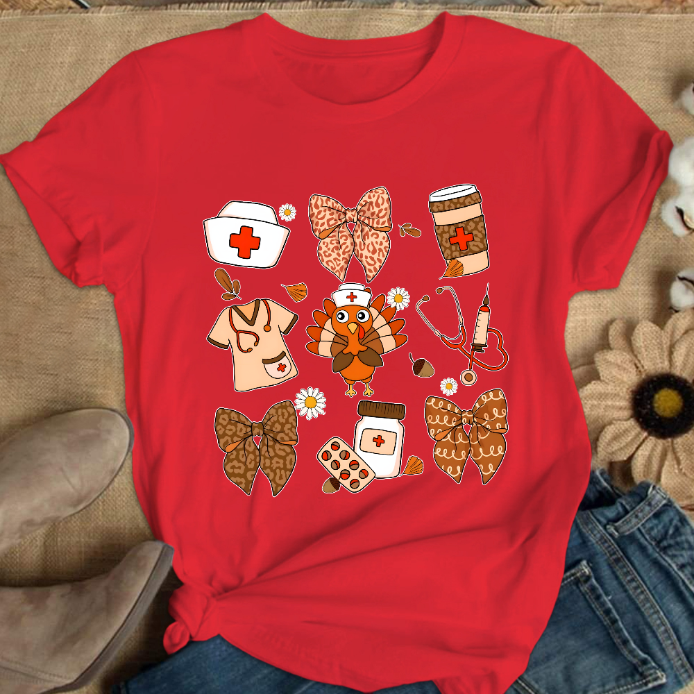 Cute Funny Nurse Thanksgiving Cotton Nurse T-shirt