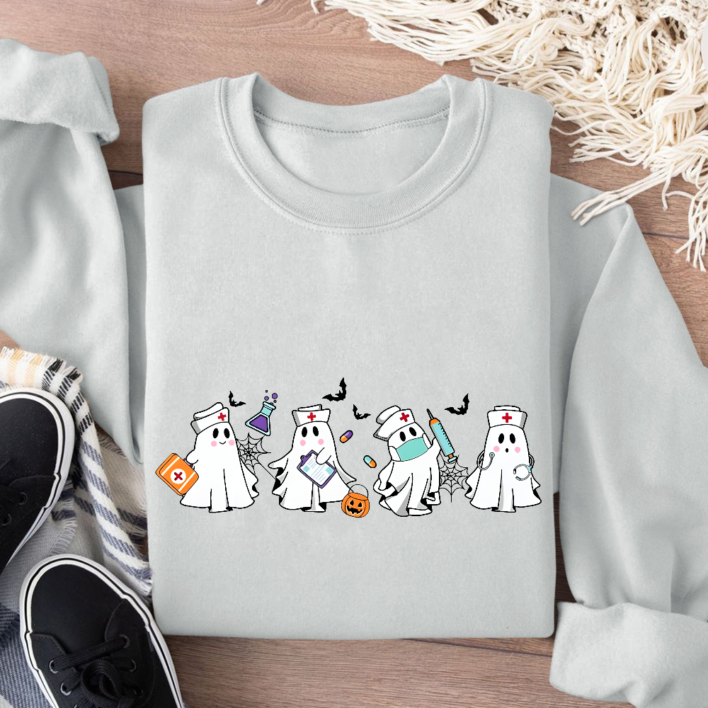 Ghost Nurse Cotton Pullover Sweatshirt