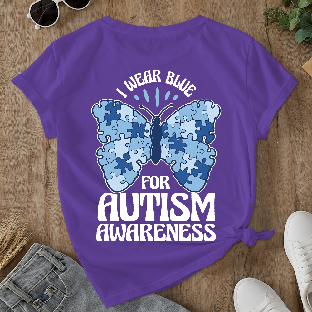 I Wear Blue For Autism Awareness Double-Sided Cotton Printed T-Shirt