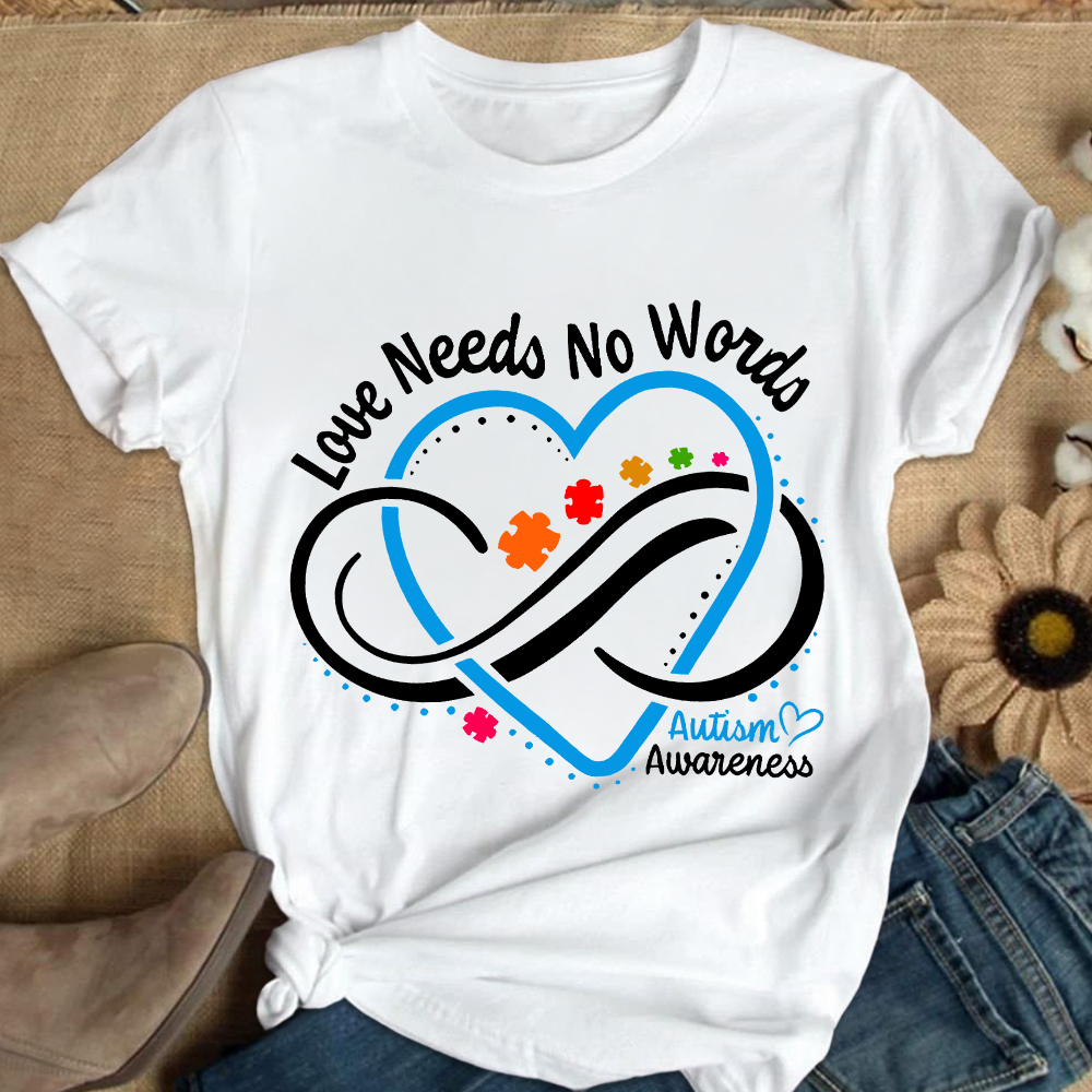 Love Needs No Words Autism Awareness Blue Heart Cotton Nurse T-shirt