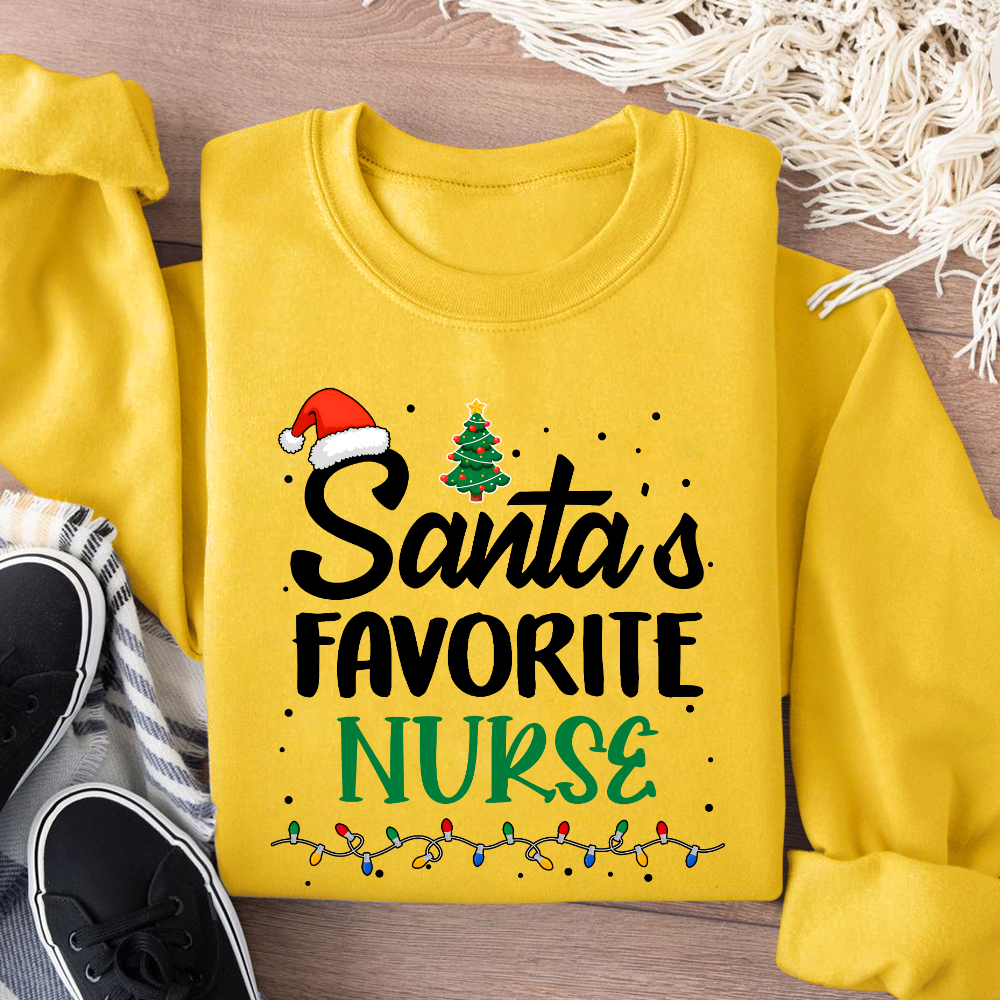 Santa’s Favorite Christmas Nurse Cotton Pullover Sweatshirt