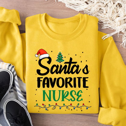 Santa’s Favorite Christmas Nurse Cotton Pullover Sweatshirt