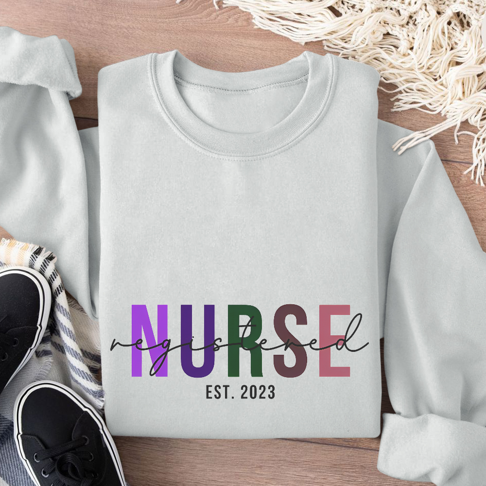 Custom Registered Nurse Embroidery Cotton Pullover Sweatshirt