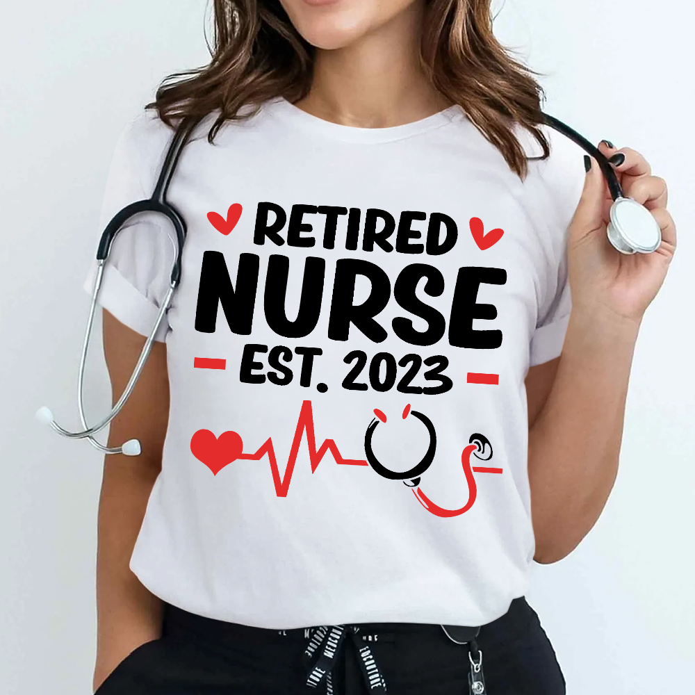 Personalized Nurse Stethoscope Heartbeat Retired 2023 Cotton Nurse T-shirt