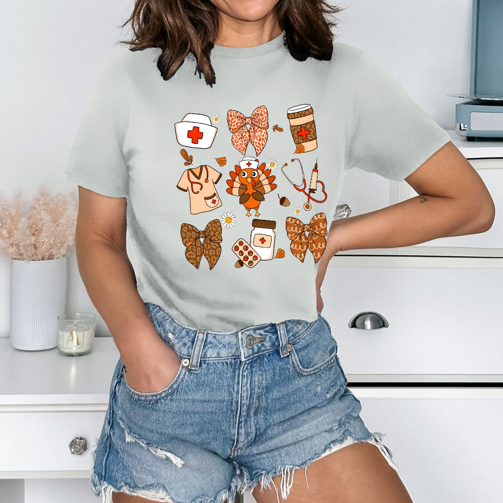 Cute Funny Nurse Thanksgiving Cotton Nurse T-shirt