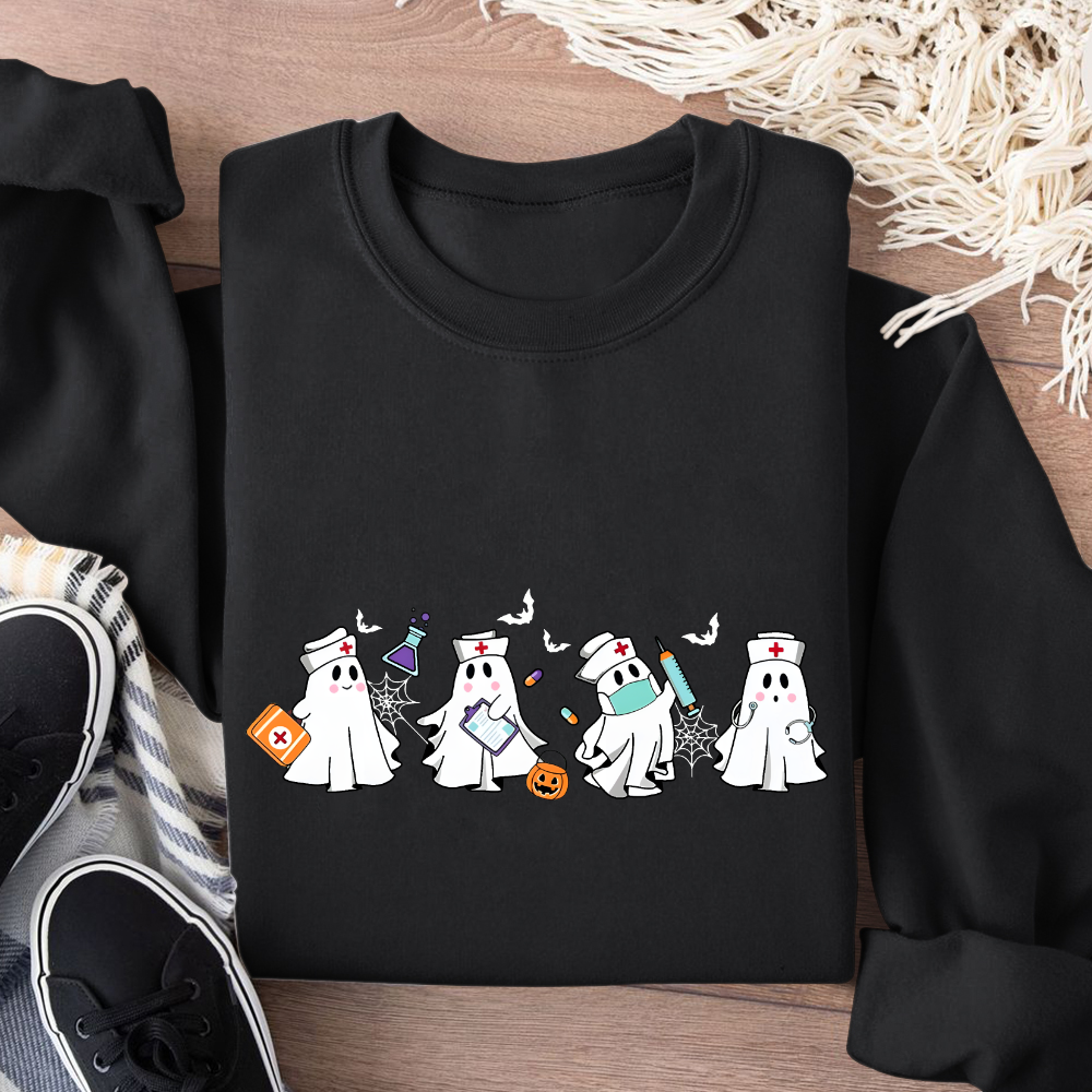 Ghost Nurse Cotton Pullover Sweatshirt