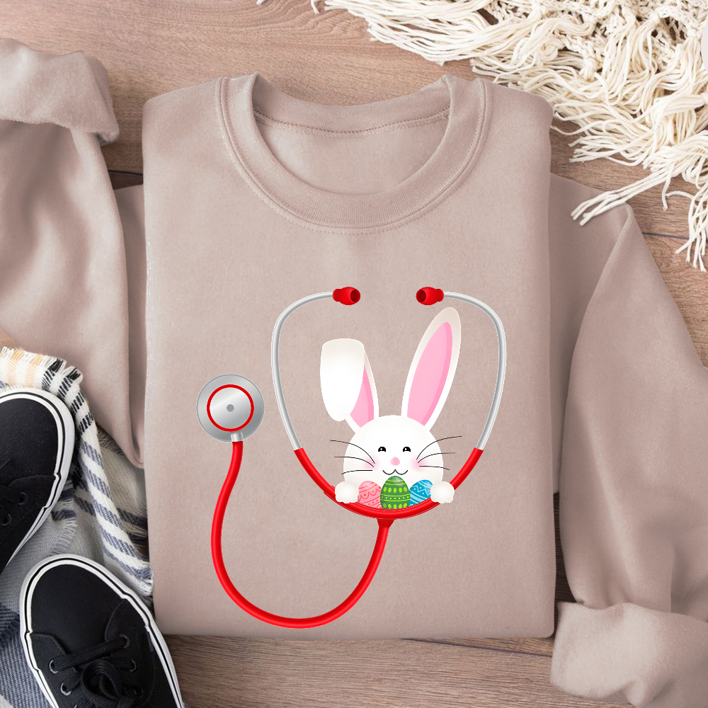 Easter Bunny Stethoscope Cotton Pullover Sweatshirt