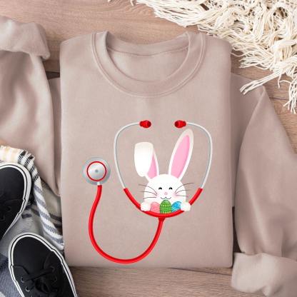 Easter Bunny Stethoscope Cotton Pullover Sweatshirt
