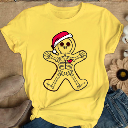 Christmas Gingerbread Man X-Ray Cookie Skeleton Wearing A Santa Hat Classic Cotton Nurse T-shirt