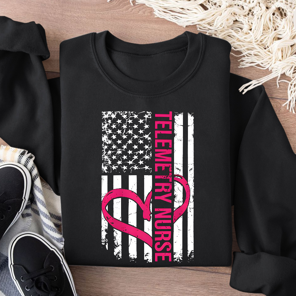Telemetry Nurse Flag Cotton Pullover Sweatshirt