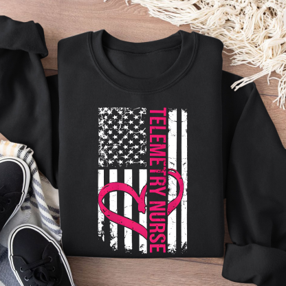 Telemetry Nurse Flag Cotton Pullover Sweatshirt