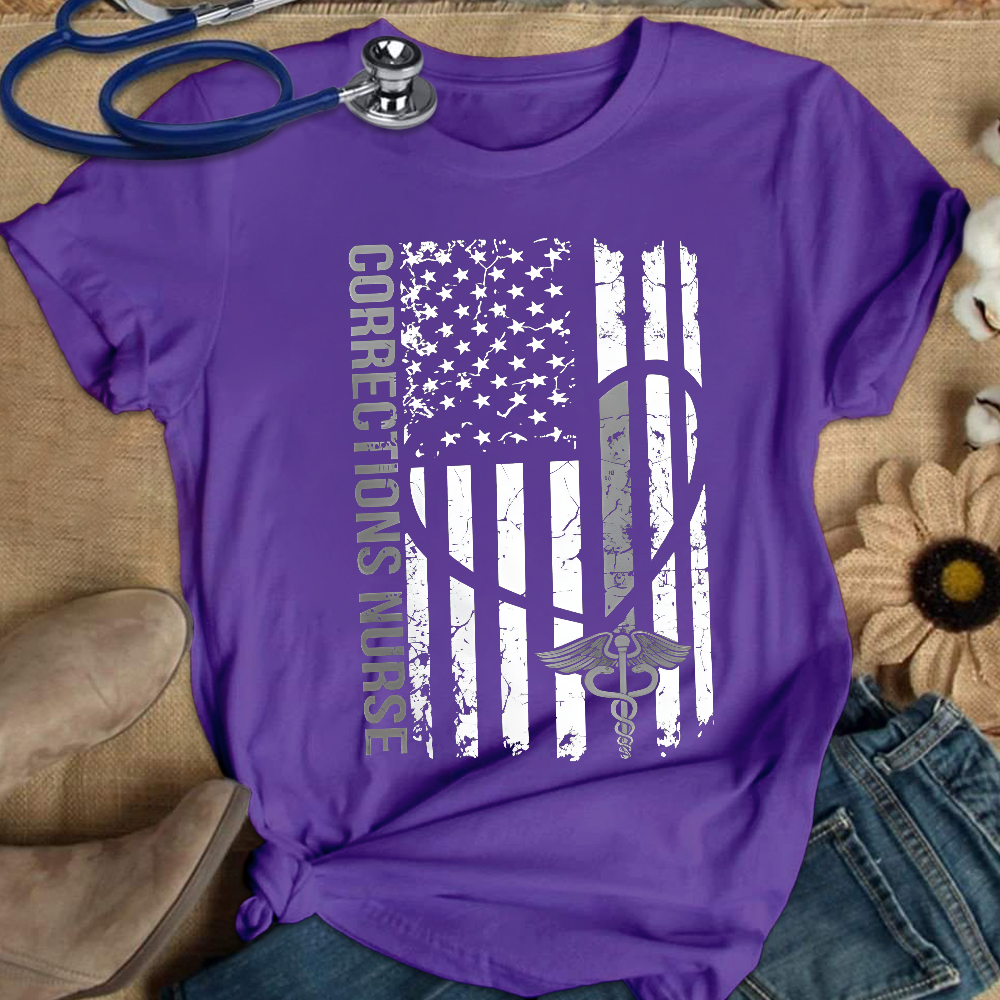 Corrections Nurse Flag Cotton Nurse T-shirt