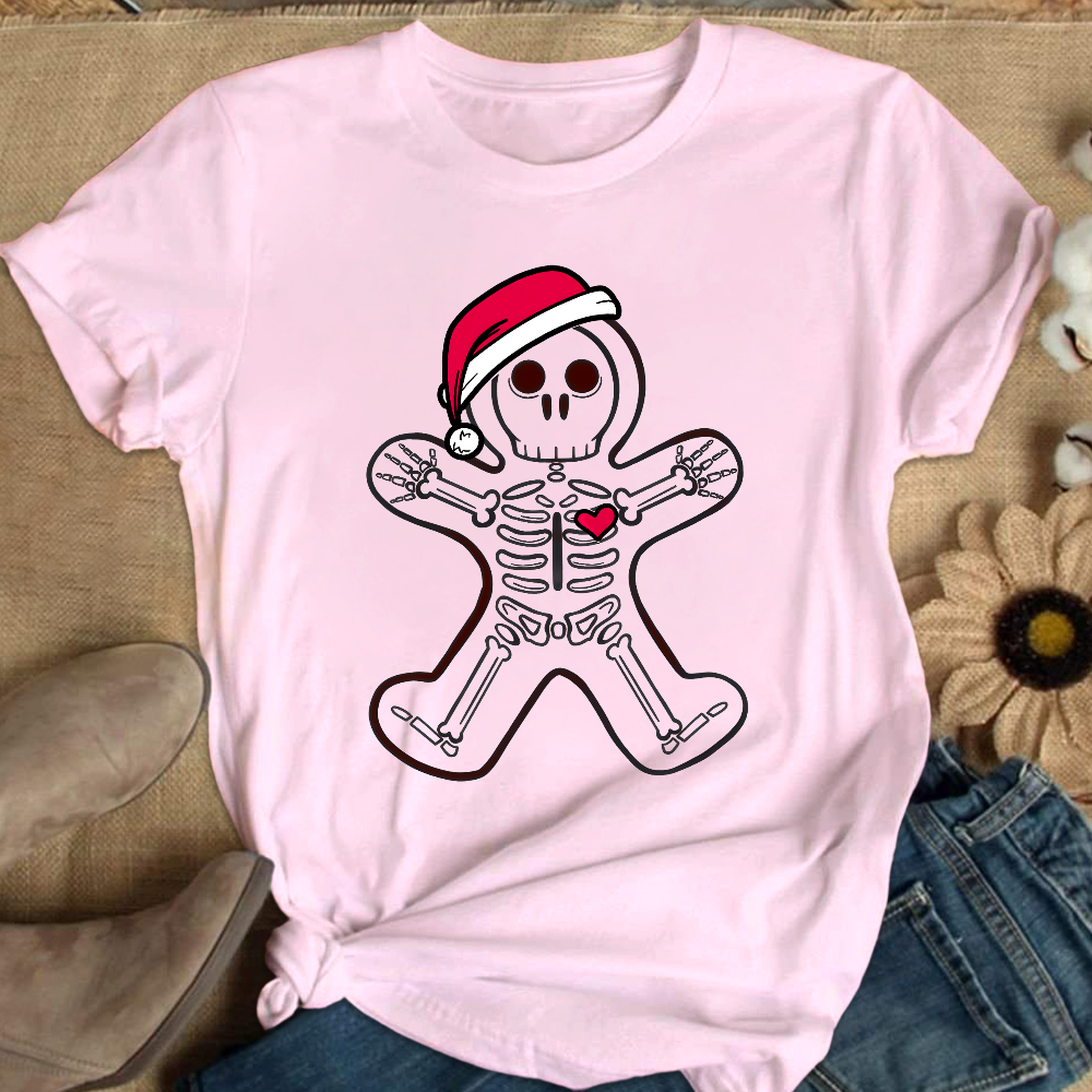 Christmas Gingerbread Man X-Ray Cookie Skeleton Wearing A Santa Hat Classic Cotton Nurse T-shirt