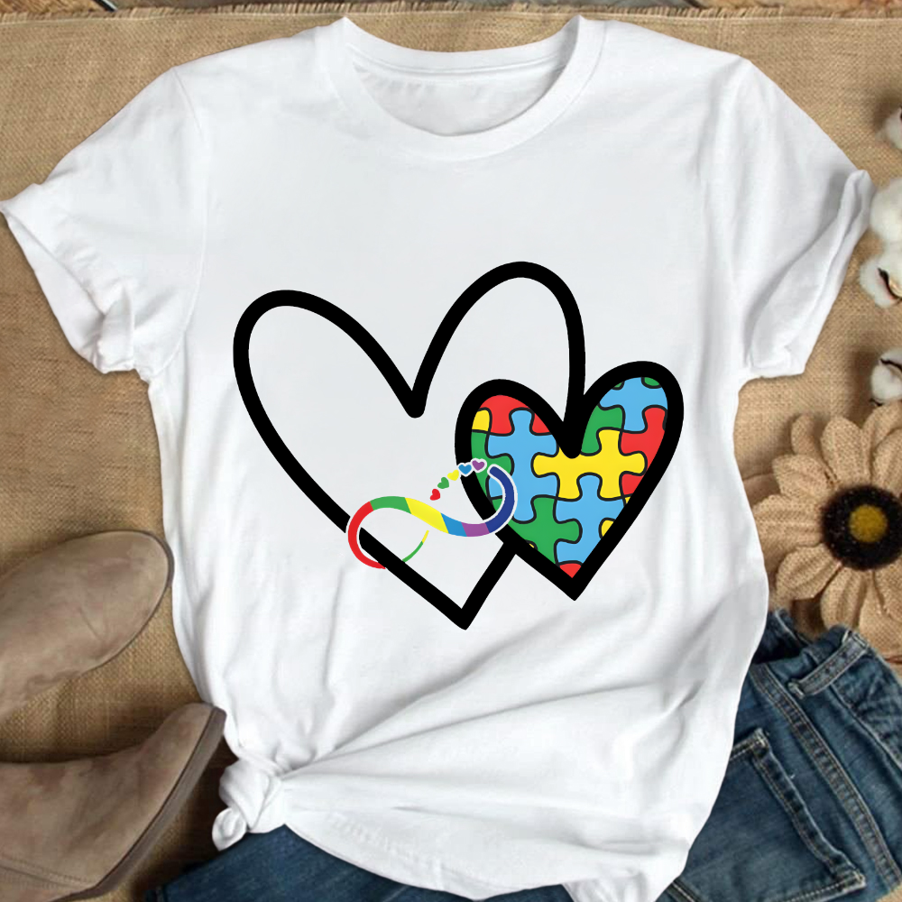 Autism Colorful Heart Cotton Nurse T-shirt
