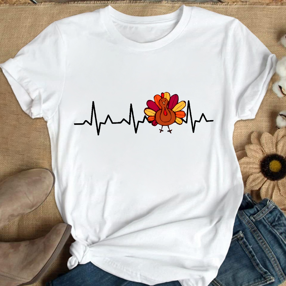 Heartbeat Turkey Nurse Thanksgiving Cotton Nurse T-shirt