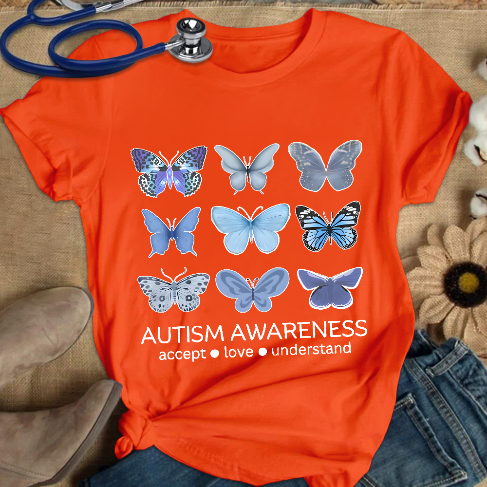 Autism Awareness Butterfly Cotton Nurse T-shirt