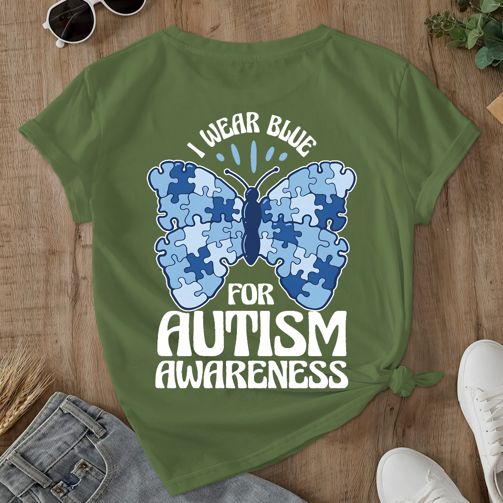 I Wear Blue For Autism Awareness Double-Sided Cotton Printed T-Shirt