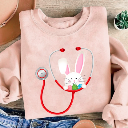 Easter Bunny Stethoscope Cotton Pullover Sweatshirt