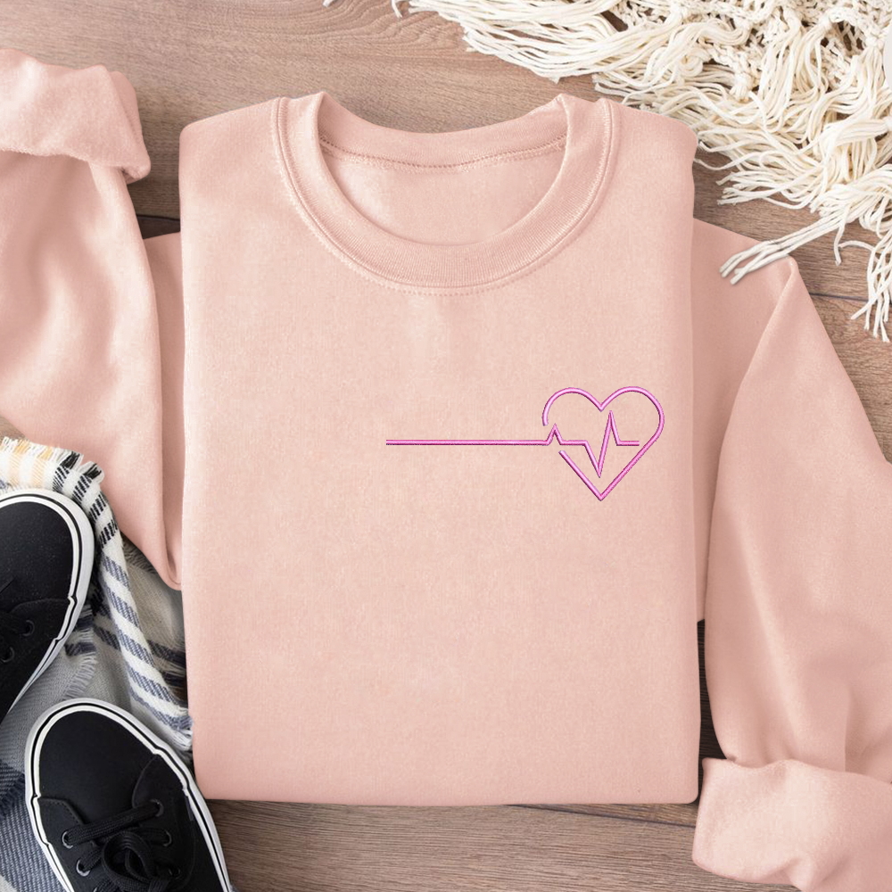 Personalized Heart Electrogram Embroidered Crew Neck Sweatshirt