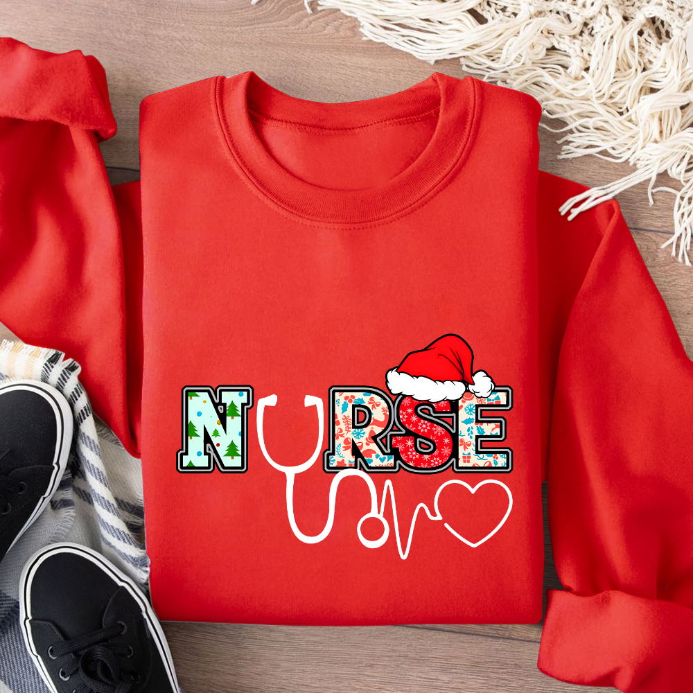 Santa's Favorite Nurse Shirt Christmas Funny Gift Cotton Pullover Sweatshirt