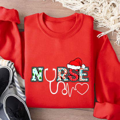 Santa's Favorite Nurse Shirt Christmas Funny Gift Cotton Pullover Sweatshirt