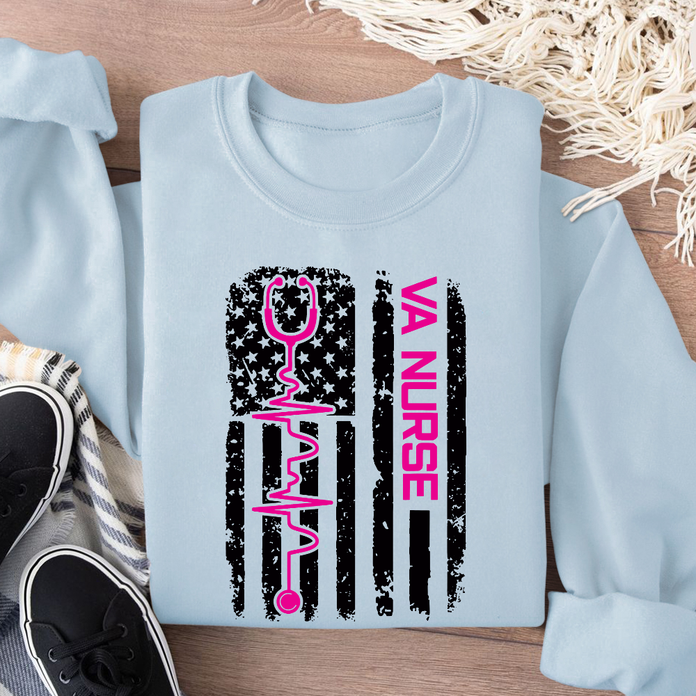 Vintage USA American Flag VA Nurse Patriotic Nursing Gifts Cotton Pullover Sweatshirt