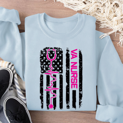 Vintage USA American Flag VA Nurse Patriotic Nursing Gifts Cotton Pullover Sweatshirt