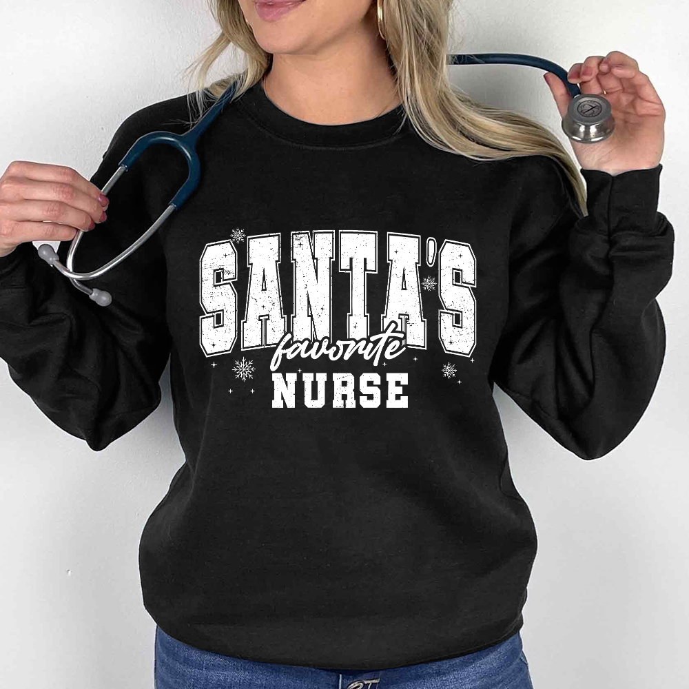 Santas's Favorite Nurse Cotton Pullover Sweatshirt