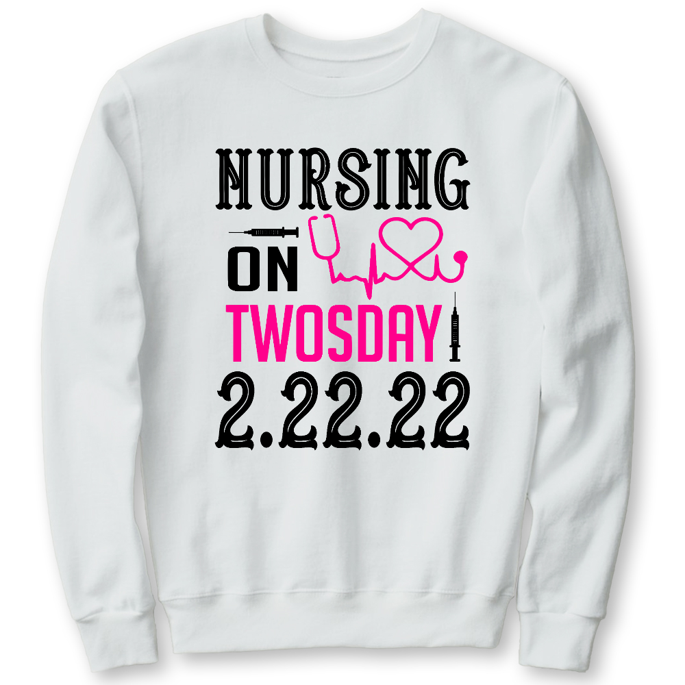 Nursing School On TwosDay Cotton Pullover Sweatshirt