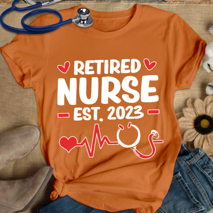 Personalized Nurse Stethoscope Heartbeat Retired 2023 Cotton Nurse T-shirt