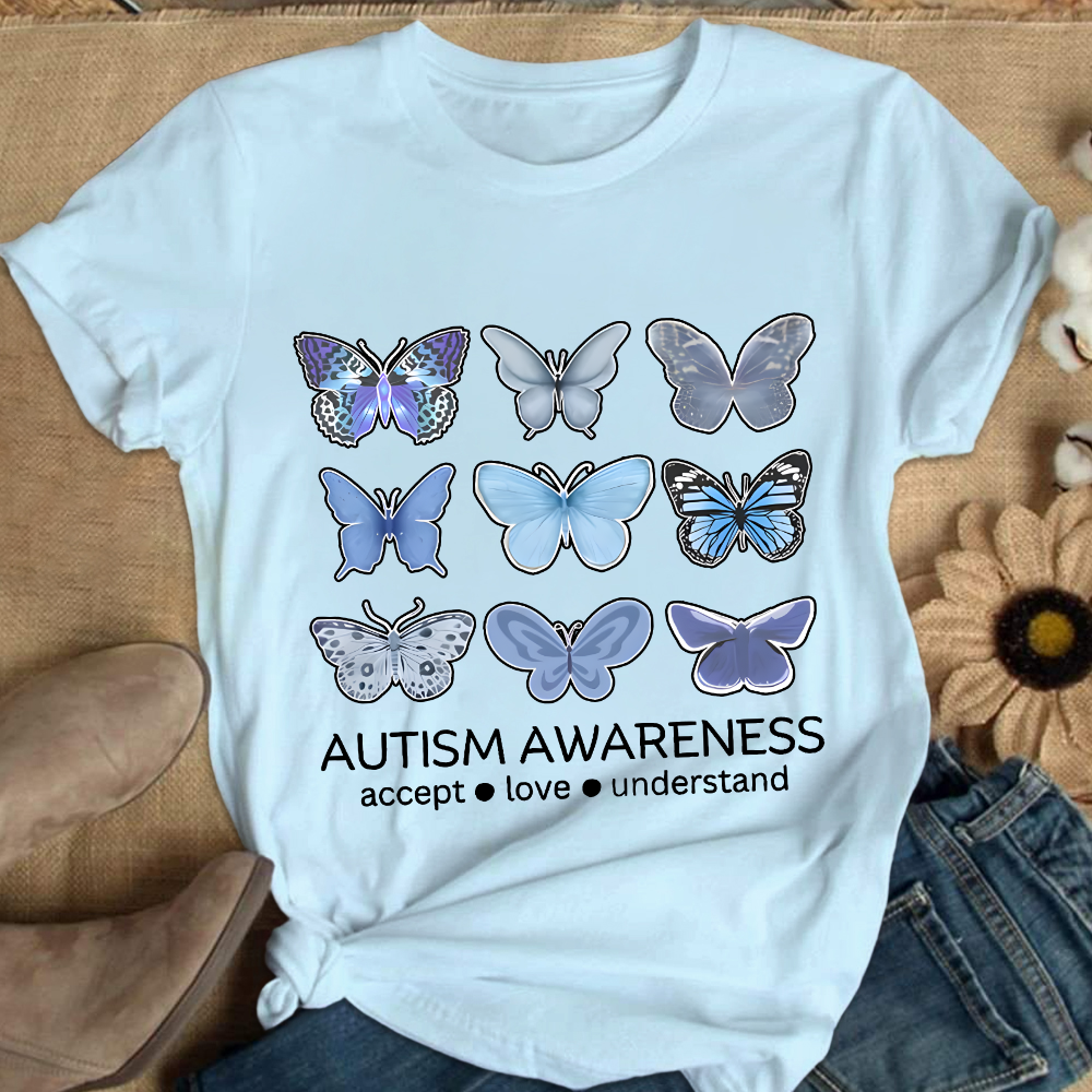 Autism Awareness Butterfly Cotton Nurse T-shirt