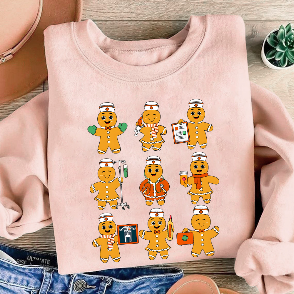 Christmas Nurse Gingerbread Cotton Pullover Sweatshirt