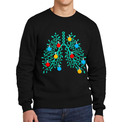 Lungs With Christmas Lights Respiratory Therapist Xmas Cotton Pullover Sweatshirt