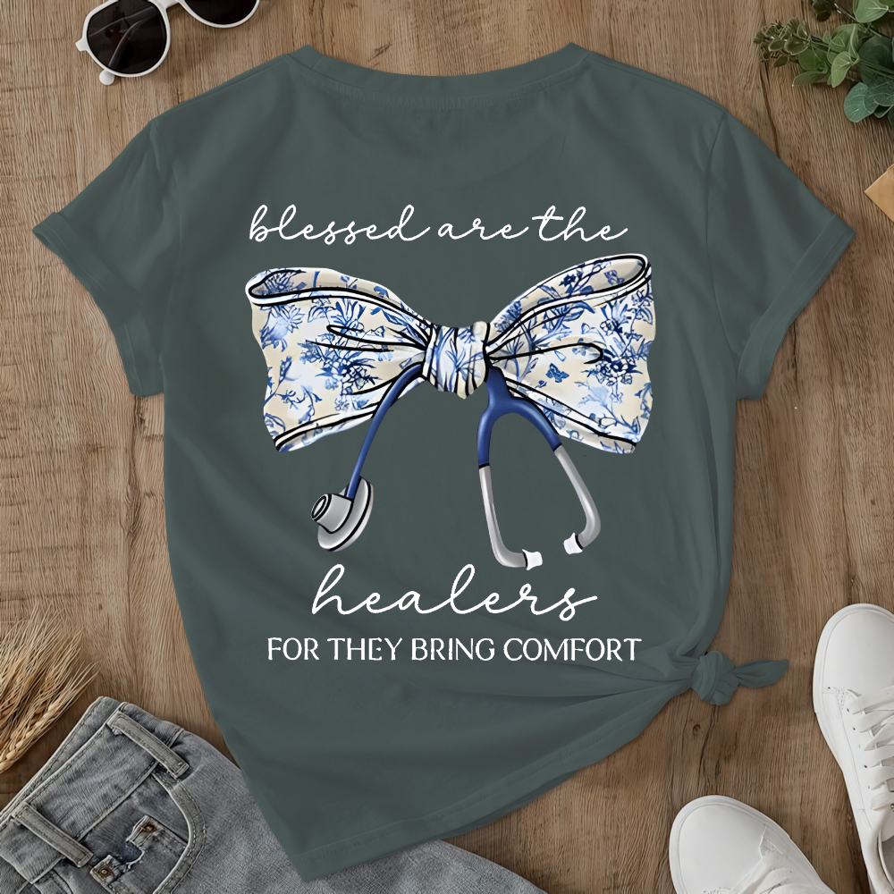 Blessed Are The Healers For They Bring Comfort Double-Sided Cotton Printed T-Shirt