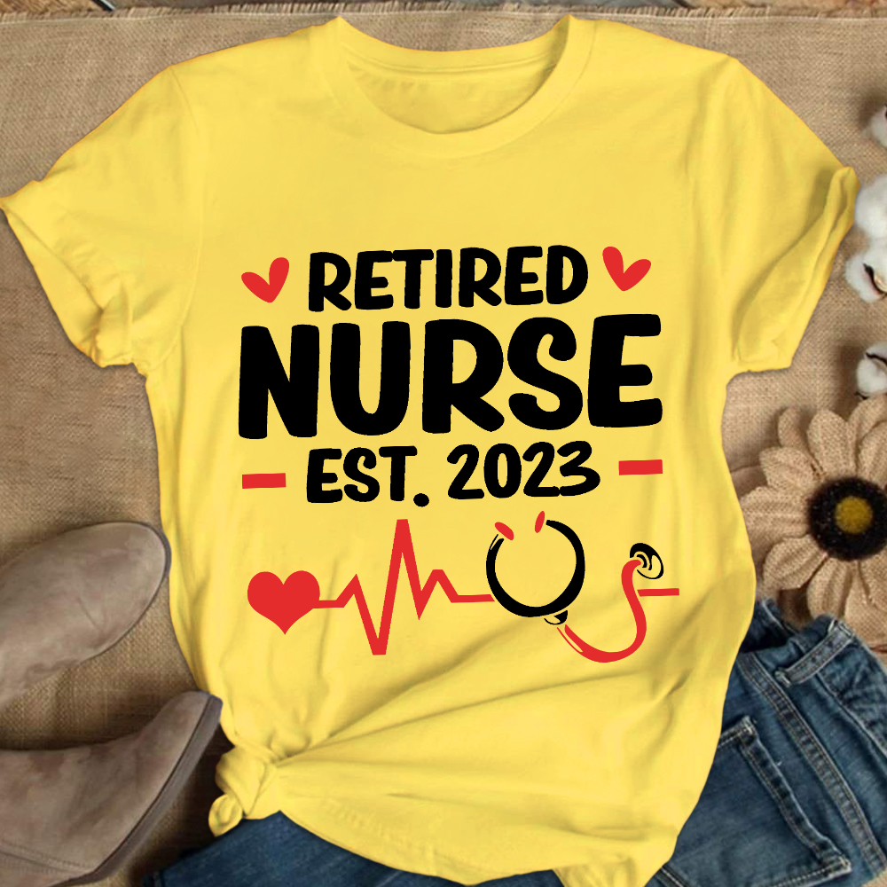 Personalized Nurse Stethoscope Heartbeat Retired 2023 Cotton Nurse T-shirt