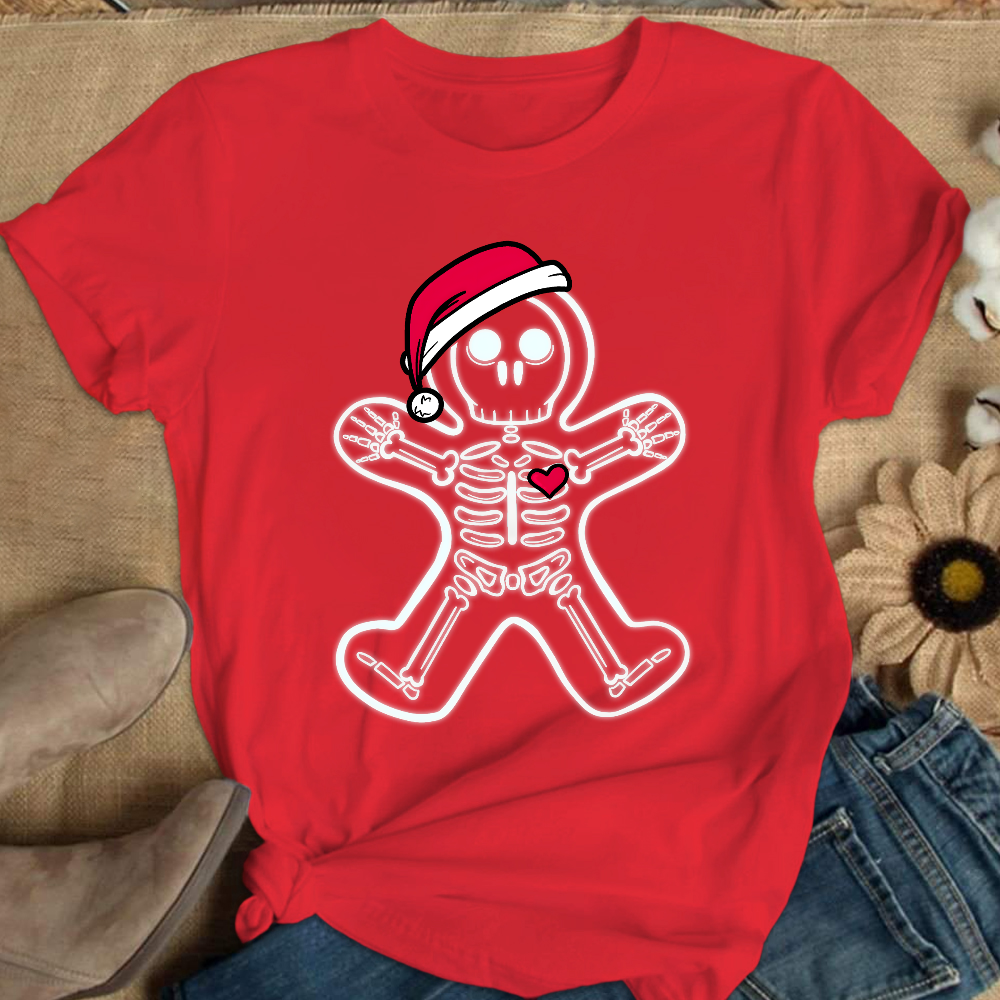 Christmas Gingerbread Man X-Ray Cookie Skeleton Wearing A Santa Hat Classic Cotton Nurse T-shirt