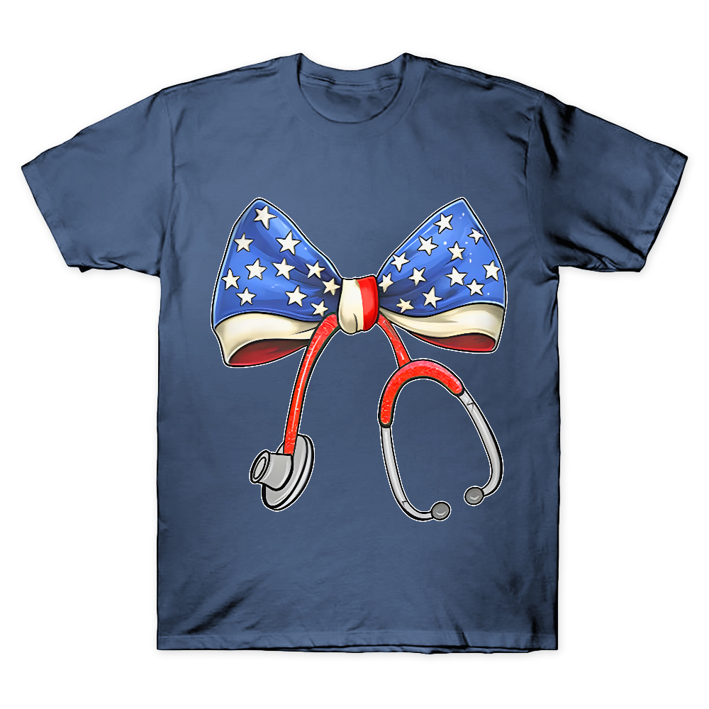 Stethoscope With American Flag Bow Cotton Doctor T-shirt