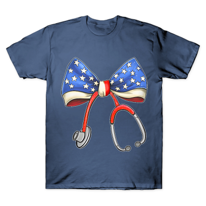Stethoscope With American Flag Bow Cotton Doctor T-shirt