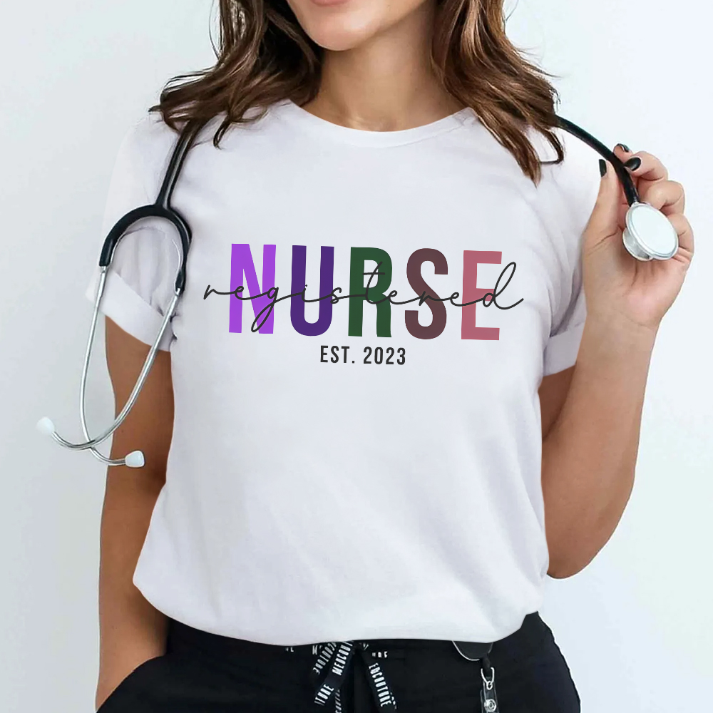 Custom Registered Nurse Embroidery Cotton Nurse T-shirt