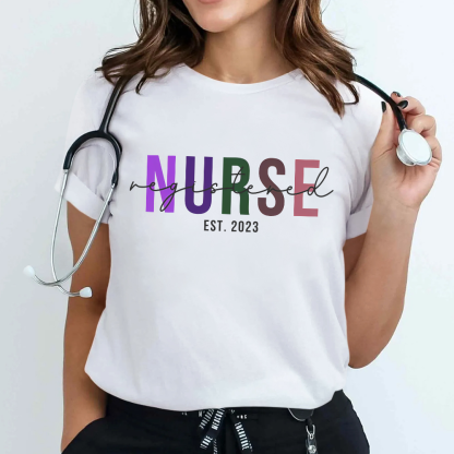 Custom Registered Nurse Embroidery Cotton Nurse T-shirt