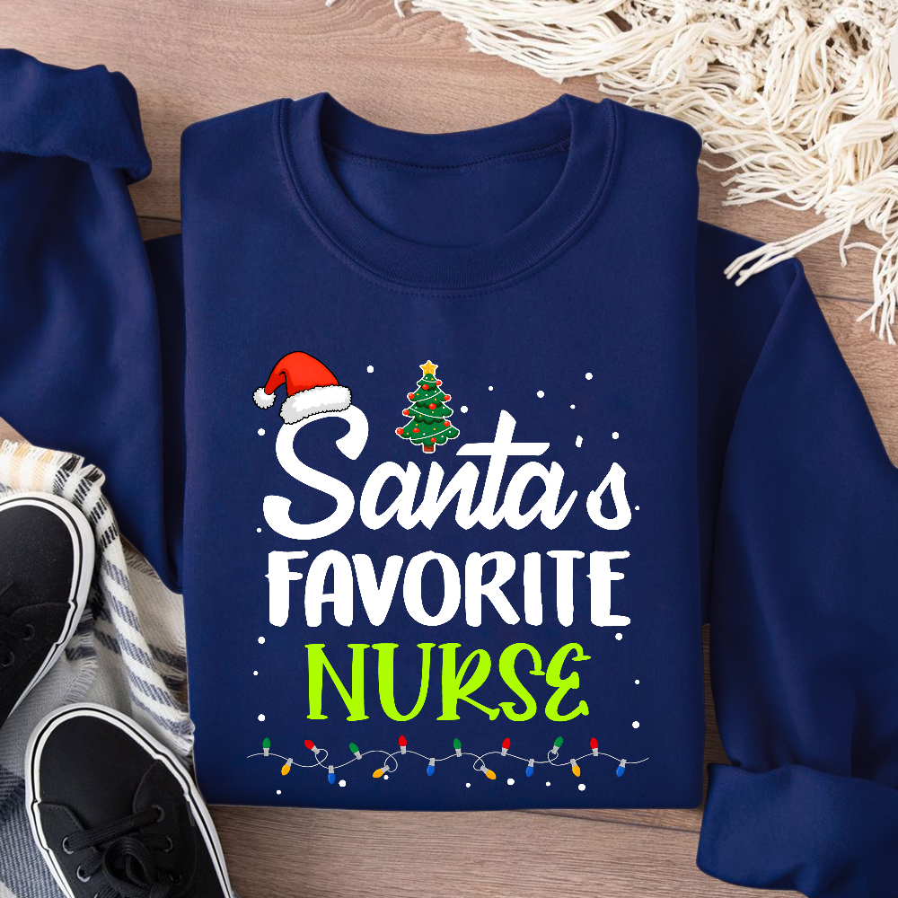 Santa’s Favorite Christmas Nurse Cotton Pullover Sweatshirt