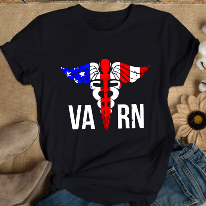 VA RN Nurse Symbol Flag Cotton Nurse T-shirt