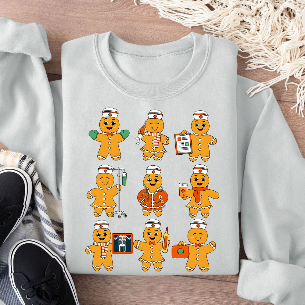 Christmas Nurse Gingerbread Cotton Pullover Sweatshirt