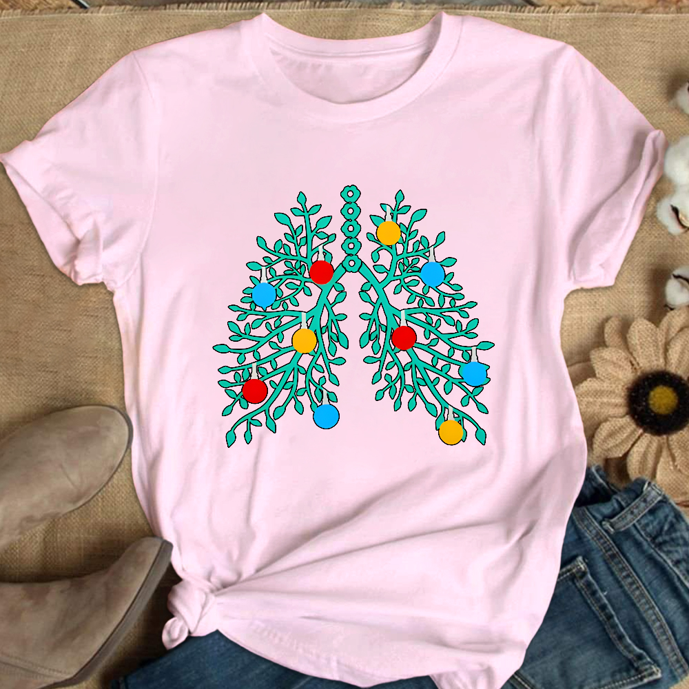 Lungs With Christmas Lights Respiratory Therapist Xmas Cotton Nurse T-shirt