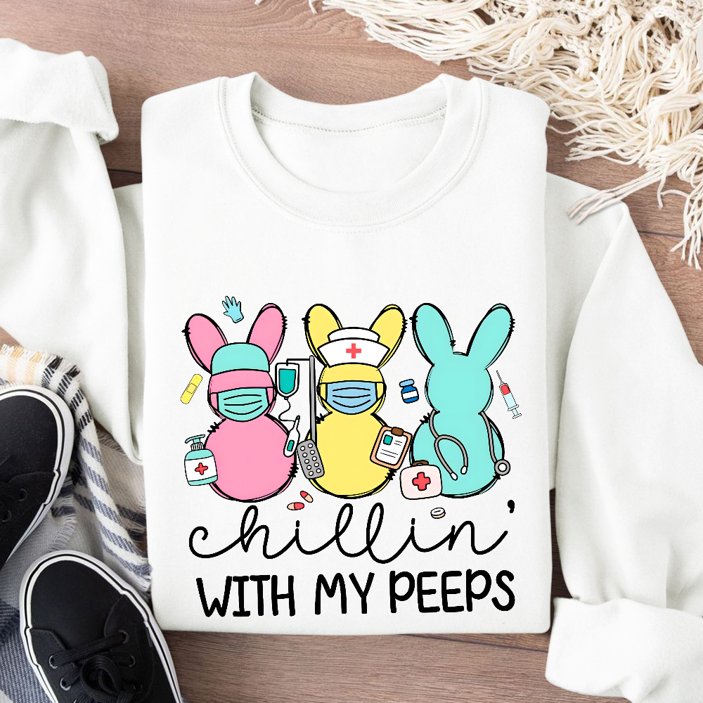 Chillin with My Peeps Easter Bunny Cotton Pullover Sweatshirt